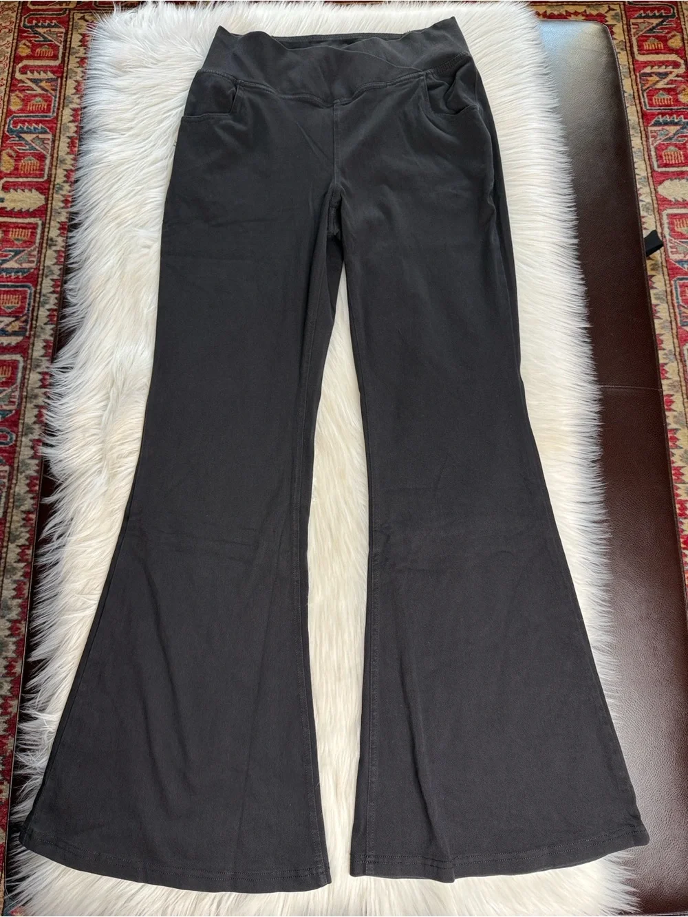 Halara Flex Black Denim Asymmetrical Waist Flare Jeans NWT L Tall